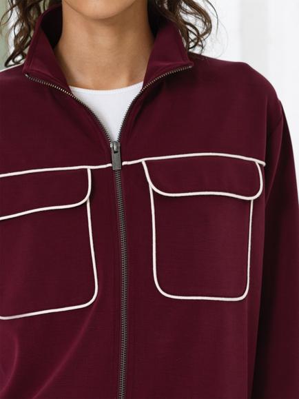 French Connection Wren Zip Up Top, Berry Red/Porcelain - view 2, Berry Red/Porcelain