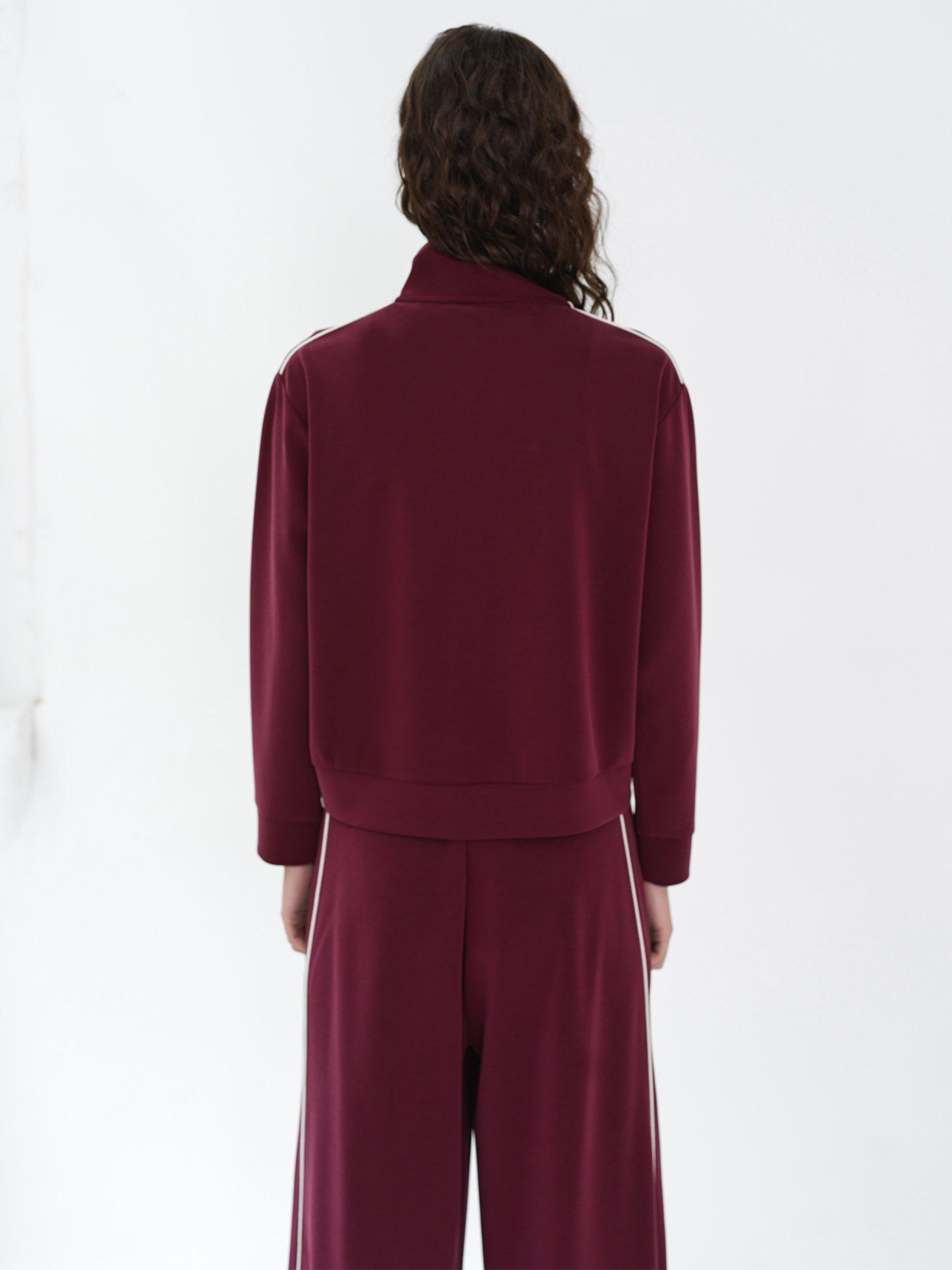 Product image 4 of 5, which shows French Connection Wren Zip Up Top, Berry Red/Porcelain, XS