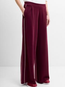 French Connection Wren Side Stripe Wide Leg Trousers, Berry Red/Porcelain - view 2, Berry Red/Porcelain