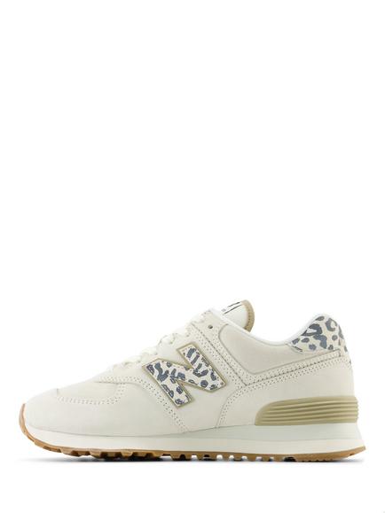 New Balance 574 Leather Lace Up Trainers, Off White/Multi - view 2, Off White/Multi
