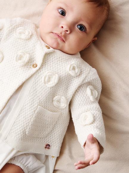 Angel & Rocket Baby Knitted Cotton Flower Cardigan, Cream, Cream