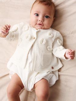 Angel & Rocket Baby Knitted Cotton Flower Cardigan, Cream - view 2, Cream