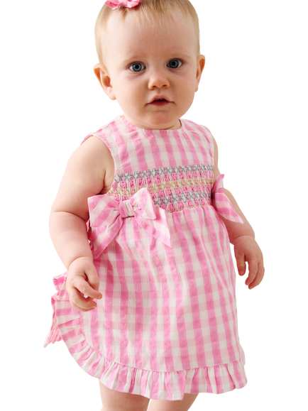 Angel & Rocket Baby Cotton Sleeveless Gingham Frill Dress, Pink, Pink