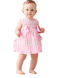 Angel & Rocket Baby Cotton Sleeveless Gingham Frill Dress, Pink - view 2, Pink