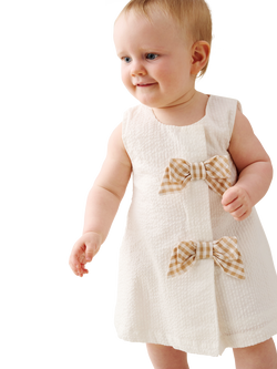 Angel & Rocket Kids' Seersucker Gingham Bow Dress and Bloomer, Beige, Beige