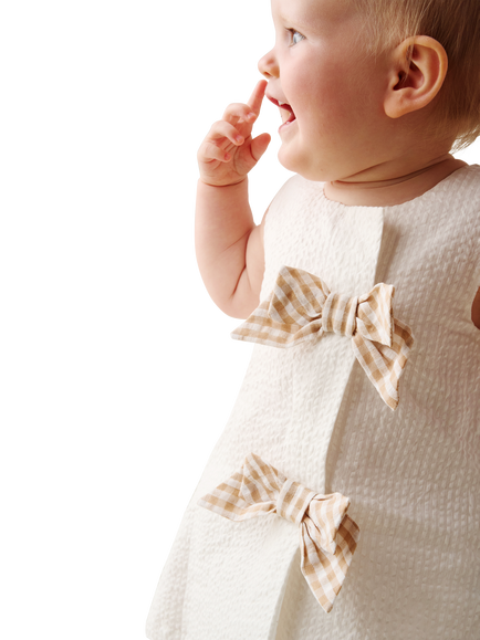Angel & Rocket Kids' Seersucker Gingham Bow Dress and Bloomer, Beige - view 2, Beige