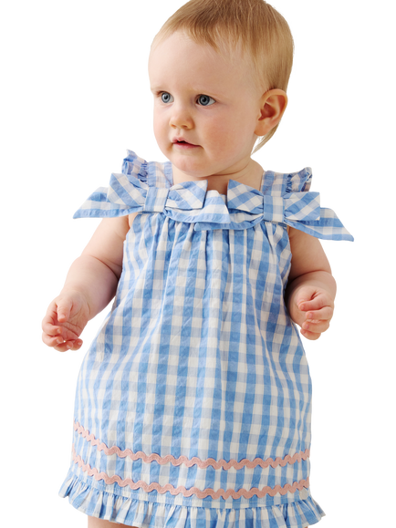 Angel & Rocket Baby Cotton Blend Gingham Ric Rac Dress, Blue, Blue