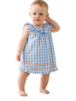 Angel & Rocket Baby Cotton Blend Gingham Ric Rac Dress, Blue - view 2, Blue