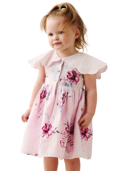 Angel & Rocket Kids' Scallop Edge Floral Dress, Pink, Pink