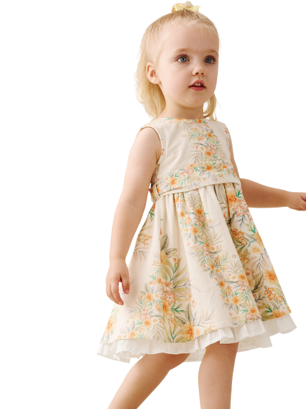 Angel & Rocket Kids' Floral Printed Tie Dress, Yellow