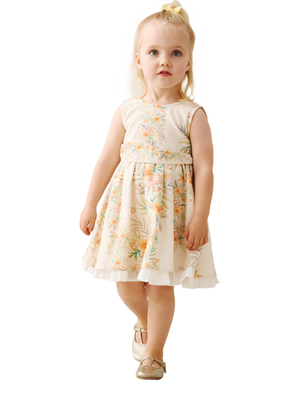 Angel & Rocket Kids' Floral Printed Tie Dress - view 2, Yellow