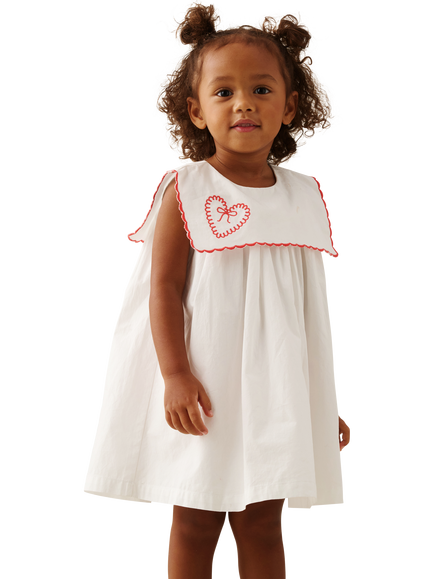 Angel & Rocket Baby Betty Scalloped Collar Embroidered Dress, White, White
