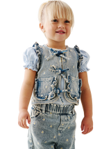 Angel & Rocket Baby Embroidered Denim Gilet, Blue