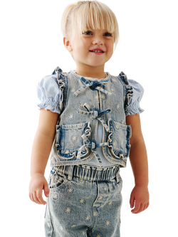 Angel & Rocket Baby Embroidered Denim Gilet, Blue, Blue