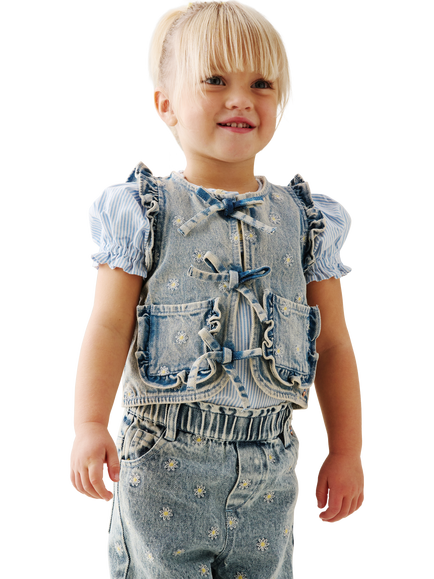 Angel & Rocket Baby Embroidered Denim Gilet, Blue, Blue