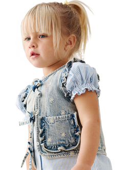 Angel & Rocket Baby Embroidered Denim Gilet, Blue - view 2, Blue