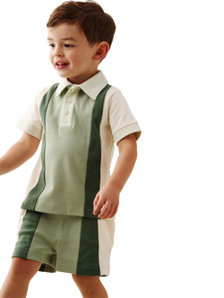 Angel & Rocket Baby Cotton Colour Block Polo Shirt & Shorts Set, Green, Green