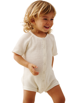 Angel & Rocket Baby Knitted Cotton Romper, White, White