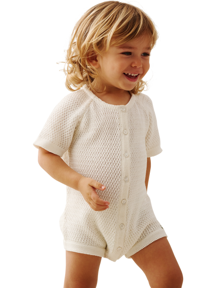 Angel & Rocket Baby Knitted Cotton Romper, White, White