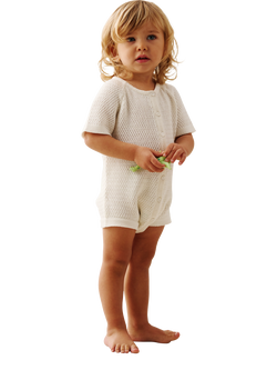 Angel & Rocket Baby Knitted Cotton Romper, White - view 2, White