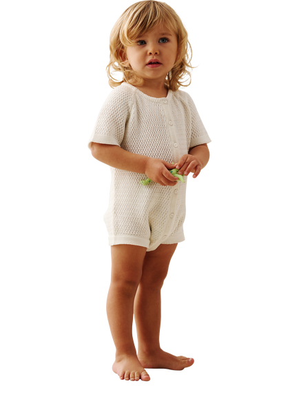 Angel & Rocket Baby Knitted Cotton Romper, White - view 2, White
