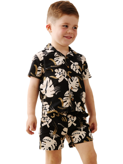 Angel & Rocket Baby Cotton Rich Short Sleeved Palm Print Shirt, Black, Black