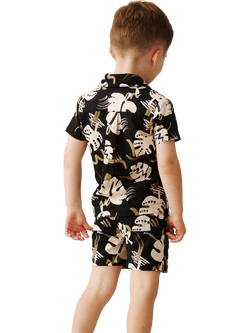 Angel & Rocket Baby Cotton Rich Short Sleeved Palm Print Shirt, Black - view 2, Black