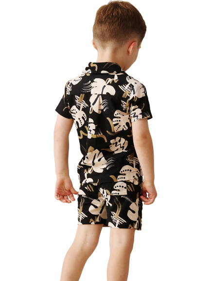 Angel & Rocket Baby Cotton Rich Short Sleeved Palm Print Shirt, Black - view 2, Black
