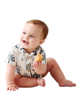 Angel & Rocket Baby Cotton Palm Print Romper, Blue, Blue