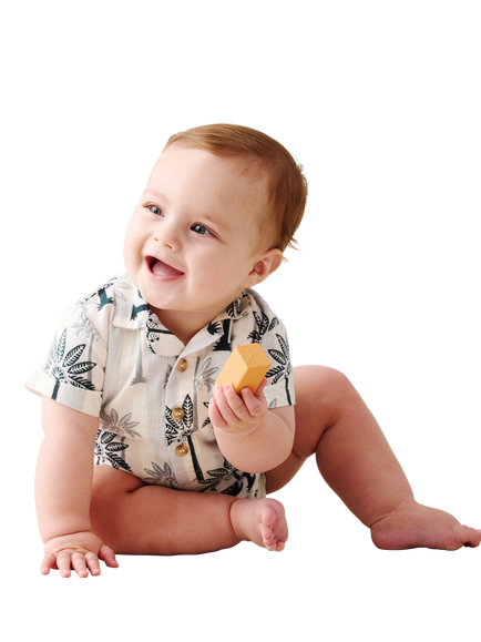 Angel & Rocket Baby Cotton Palm Print Romper, Blue, Blue