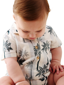 Angel & Rocket Baby Cotton Palm Print Romper, Blue - view 2, Blue