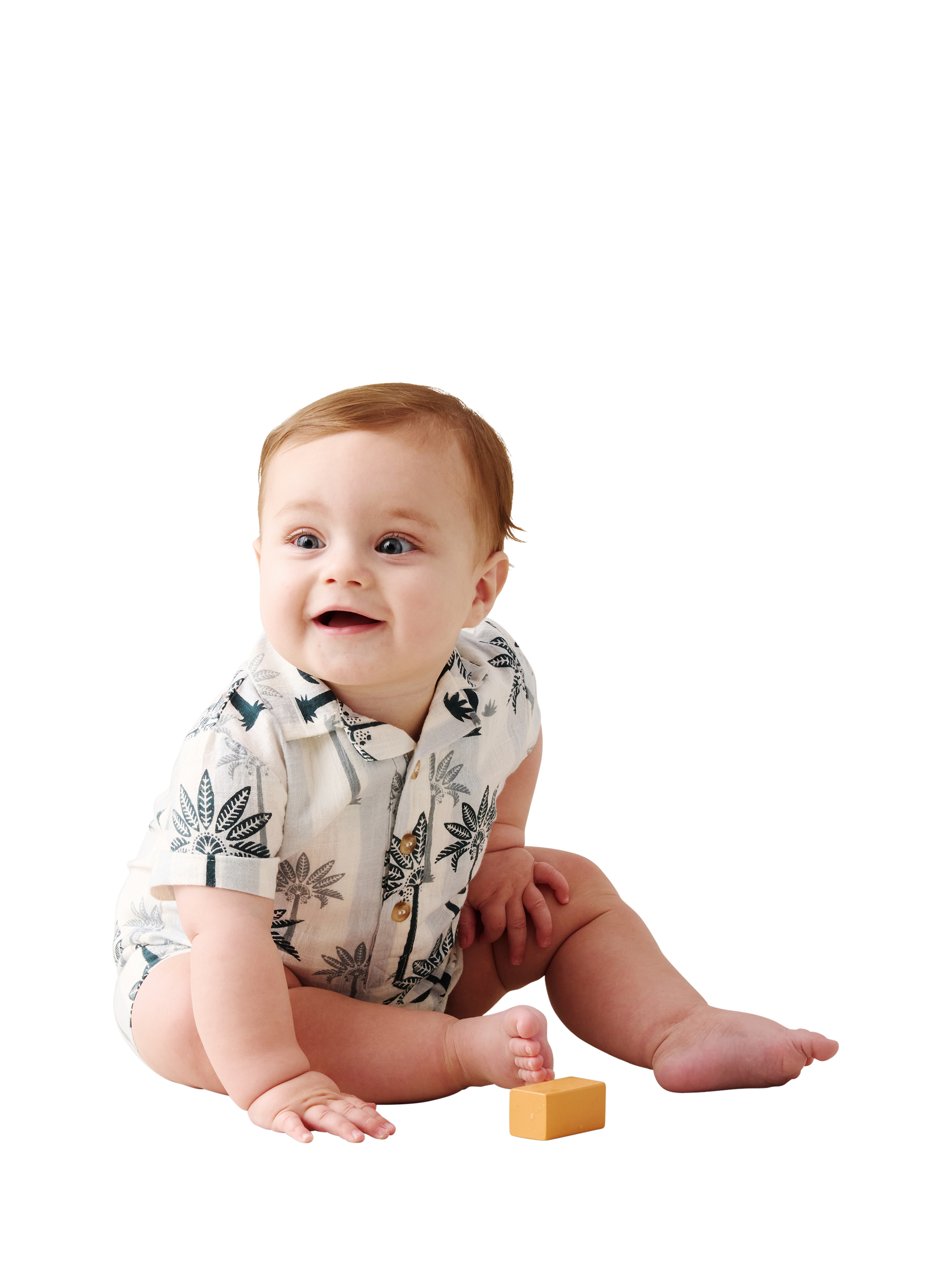 Product image 5 of 5, which shows Angel & Rocket Baby Cotton Palm Print Romper, Blue, 0-3 months