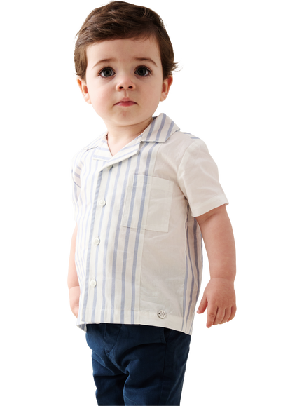 Angel & Rocket Baby Cotton Short Sleeved Cut and Sew Stripe Shirt, Blue, Blue