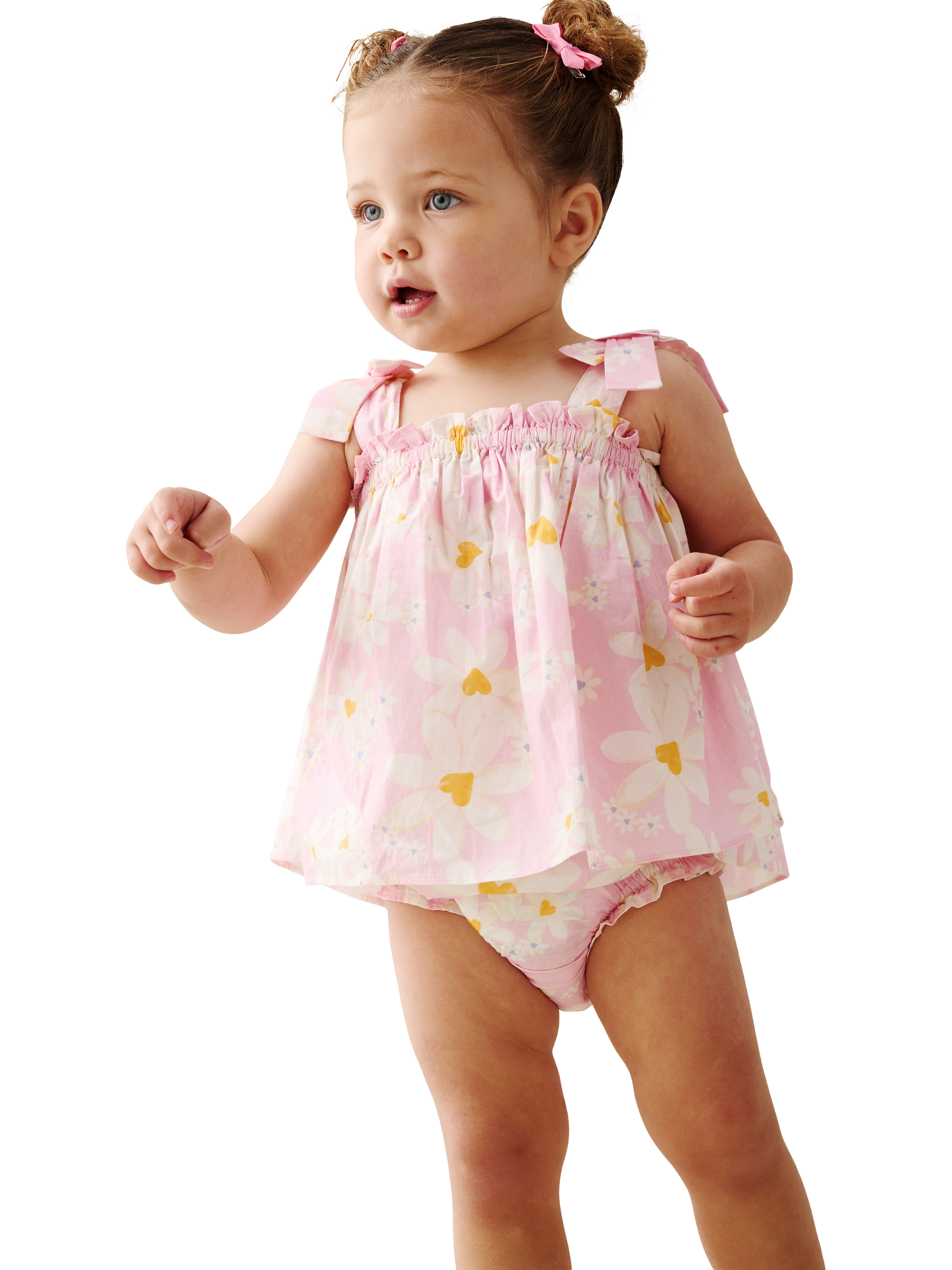 Product image 5 of 5, which shows Angel & Rocket Baby Cotton Daisy Tunic and Bloomer Set, Pink, 0-3 months