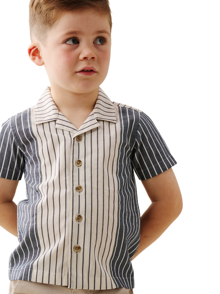 Angel & Rocket Baby Cotton Short Sleeved Striped Shirt, Black, Black