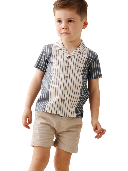 Angel & Rocket Baby Cotton Short Sleeved Striped Shirt, Black - view 2, Black