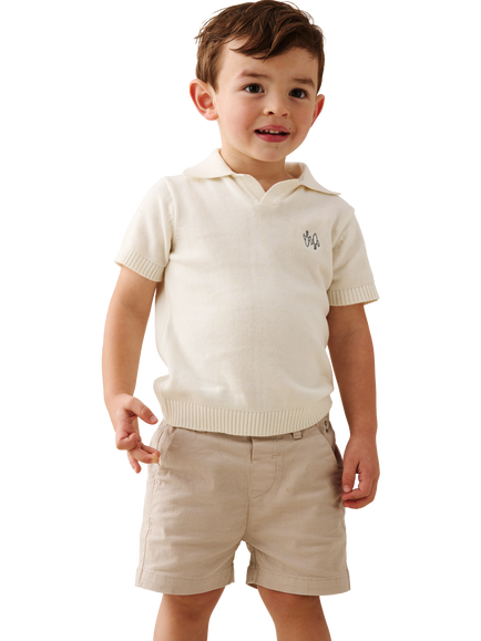 Angel & Rocket Baby Knitted Cotton Short Sleeved Polo Shirt, Cream, Cream