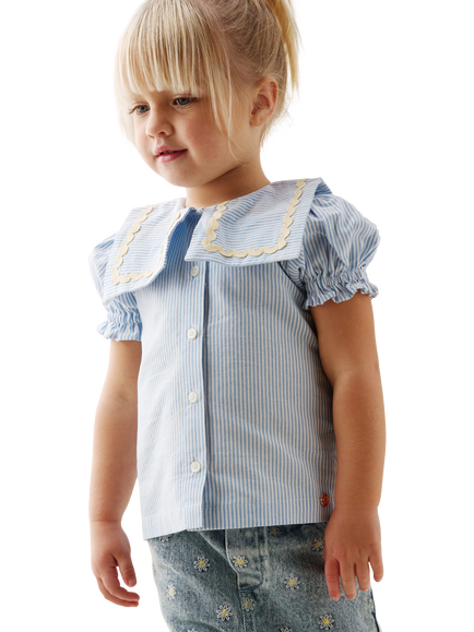 Angel & Rocket Baby Margo Ric Rac Collar Stripe Top, Blue, Blue