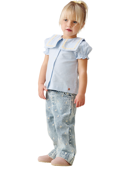 Angel & Rocket Baby Margo Ric Rac Collar Stripe Top, Blue - view 2, Blue