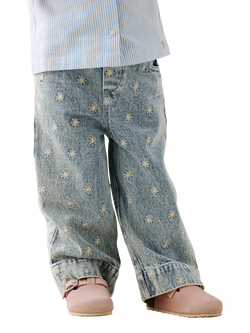 Angel & Rocket Baby Embroidered Daisy Wide Leg Jeans, Blue, Blue