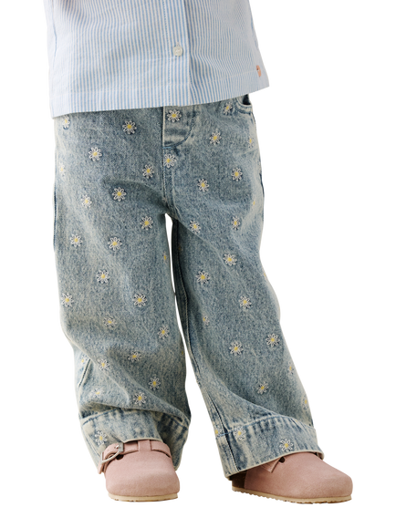 Angel & Rocket Baby Embroidered Daisy Wide Leg Jeans, Blue, Blue