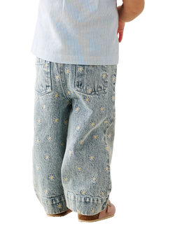 Angel & Rocket Baby Embroidered Daisy Wide Leg Jeans, Blue - view 2, Blue