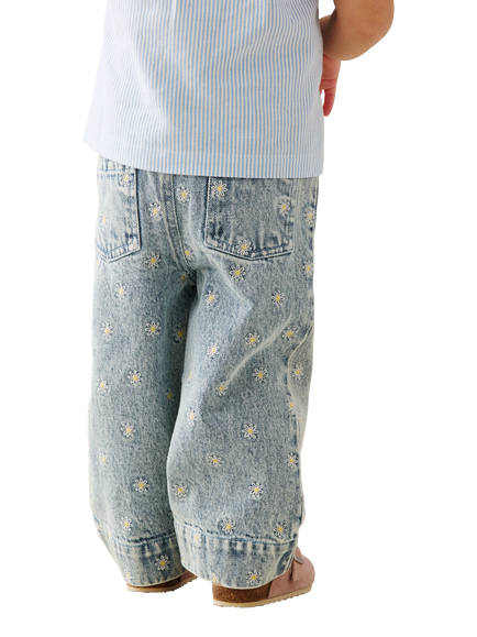 Angel & Rocket Baby Embroidered Daisy Wide Leg Jeans, Blue - view 2, Blue