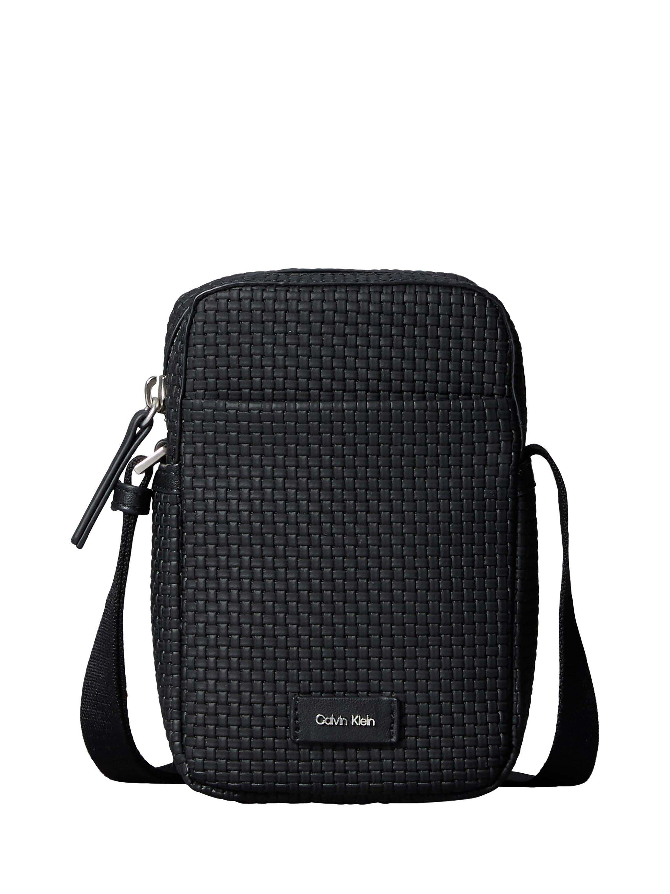 Product image 1 of 5, which shows Calvin Klein Embossed Woven Crossbody Bag, Black