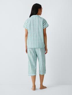 John Lewis Gingham Button Down Cropped Pyjama Set, Tidepool - view 2, Tidepool
