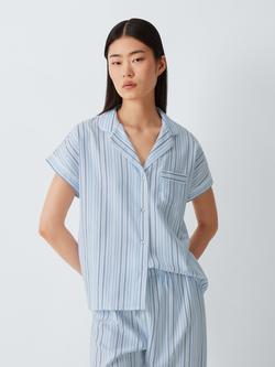 John Lewis Floral Jacquard Cropped Pyjama Set, Blue, Blue