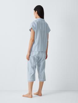 John Lewis Floral Jacquard Cropped Pyjama Set, Blue - view 2, Blue