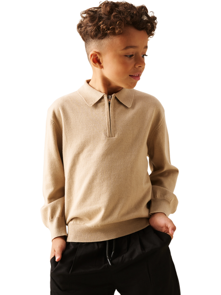 Angel & Rocket Kids' Zip Collar Knit Jumper, Cream, Cream