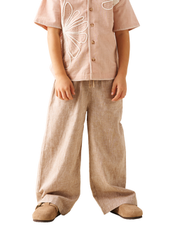 Angel & Rocket Kids' Cotton Wide Leg Drawstring Trousers, Brown, Brown