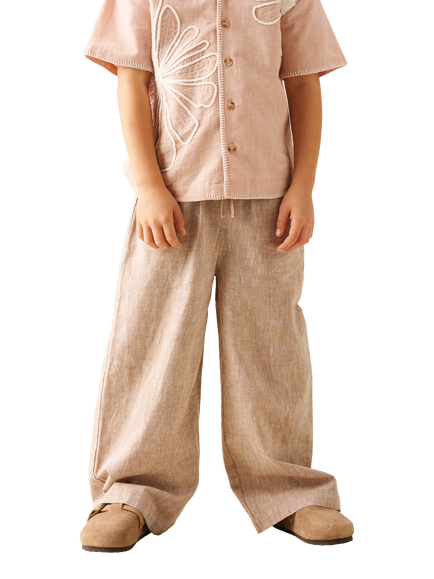 Angel & Rocket Kids' Cotton Wide Leg Drawstring Trousers, Brown, Brown